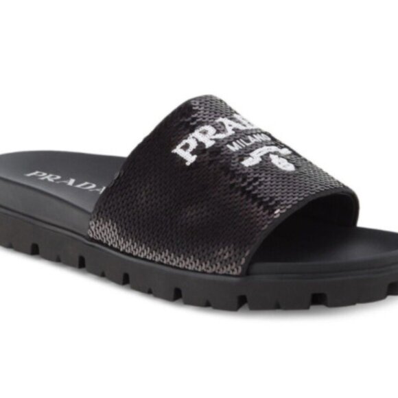 Prada Sequin Logo Sandals/Slides - Picture 3 of 3